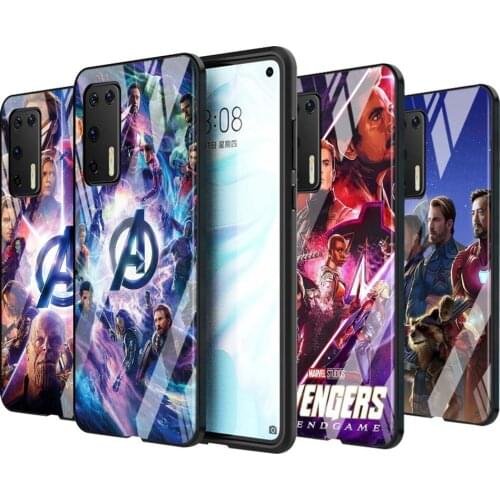 Tempered Glass Cover Shell Luxury Marvel Avengers Heroes For Huawei P40 P30 P20 P10 Pro Plus Lite 5G 2019 Phone Case