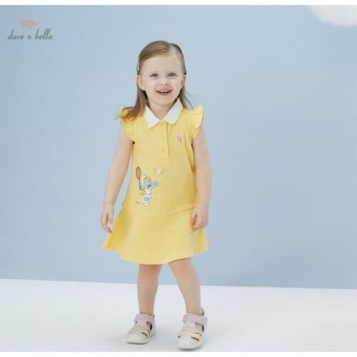 DBM18386 dave bella summer baby girls cute cartoon draped dress children fashion party dress kids infant lolita clothes
