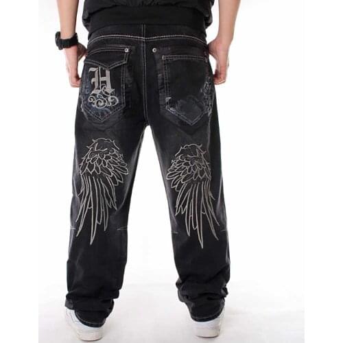 Trendy Hiphop Jeans Men Casual Harem Jeans Denim Pants Streetwear Embroidery Cowboy Trousers Loose Baggy Wide Leg Jeans Clothing