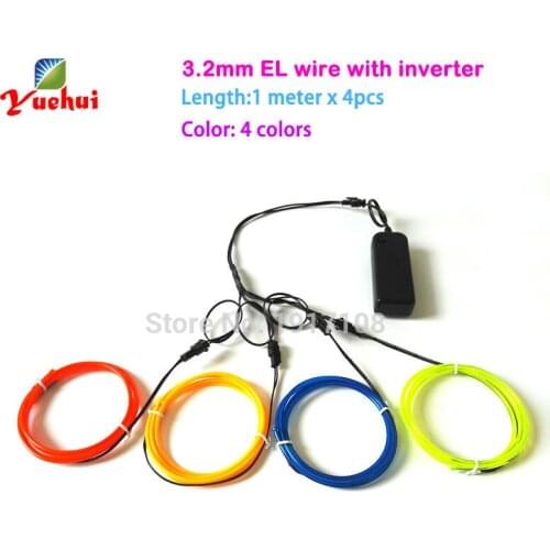4pieces 1M multicolor 3.2mm el wire tube rope flexible electroluminescent wire with 3V inverter for toys/craft Glow party Decor