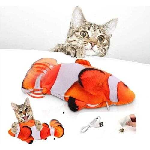 Electronic Pet Cat Toy Plush Electric Wagging Fish Simulation Toy Fish USB charge for Dog Cat Chewing Playing Biting Cat Wagging