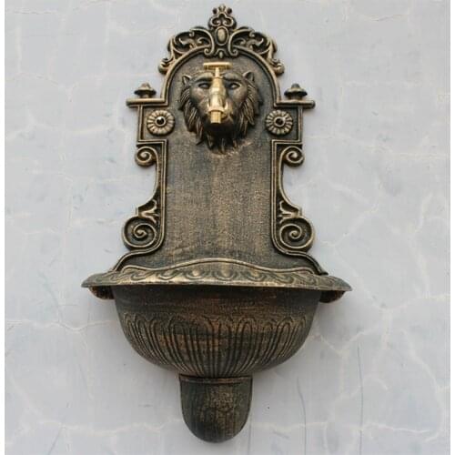European Home Garden Decor Antique Gold Cast Iron Wall Mounted Oval Hand Sink With Embossed Lion Face Pattern Around Water Inlet