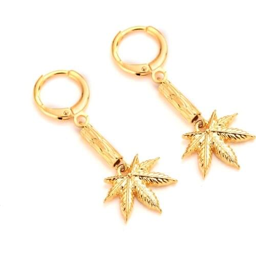Gold color drop earring Africa Women Party Gift Cannabiss Weed Marijuan Leaf charms women girls party Jewelry gift diy charms