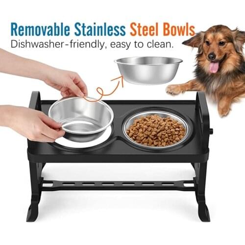Anti-Slip Elevated Double Dog Bowl Adjustable Height Pet Feeding Dish Stainless Steel Foldable Cat Food Water Feeder drop ship