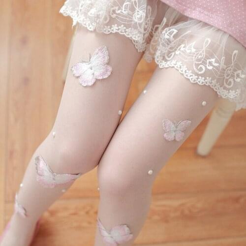 Handmade Butterfly Embroidery Lace Pearl Anti-snagging Silk Stockings, Spring and Autumn Pantyhose, Leggings, Socks, Women