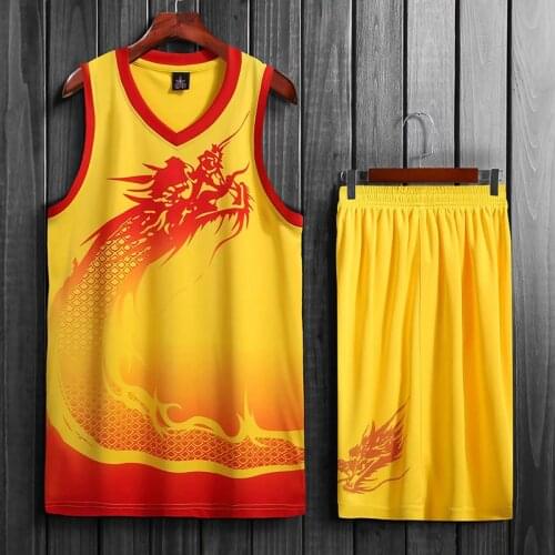 Chinese Dragon Men Basketball Jerseys Sets Team Uniforms Sports Kit Breathable Basketball Jerseys Shirts Suit Print Customized