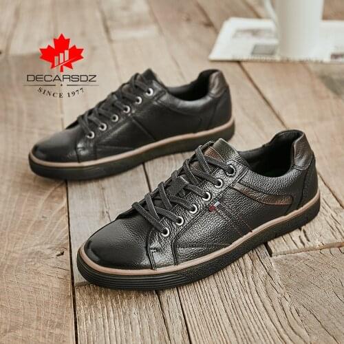DECARSDZ Men Geunine Leather Shoes Man 2021 Spring Autumn Fashion Comfy Lace-Up Men Shoes High Quality Men Causal Shoes