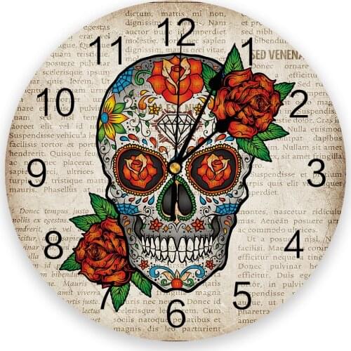 Retro Mexican Skull Chic Print Wall Clock Wall Art Silent Non ticking Round Wall Watch for Home Decortaion Best Gift