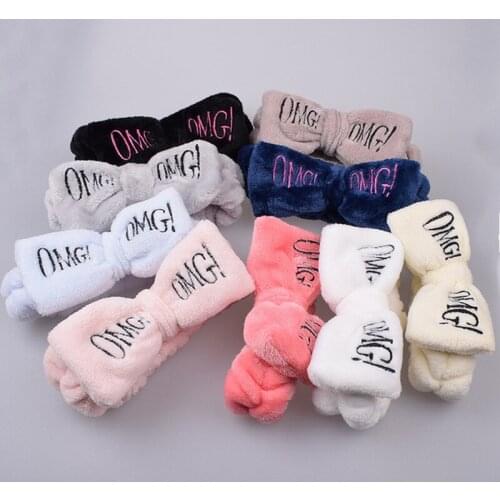 2019 New Letter OMG Coral Fleece Soft Plush Headbands Wash Face Headband Women Girls Holder Turban Hairbands Hair Braiders