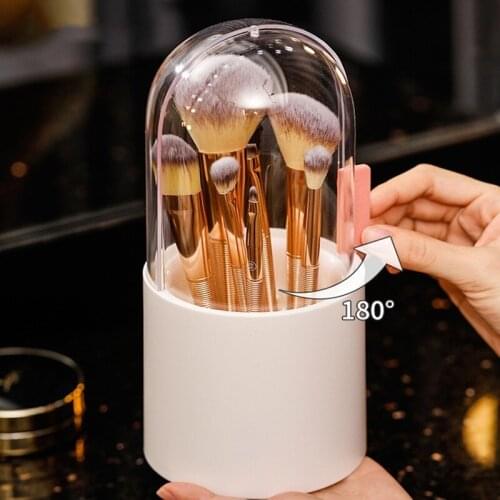 New Vanity Organizer Plastic Dustproof Makeup Brush Holder Box with Sliding Lid Waterproof Cosmetics Storage Box with Pearls