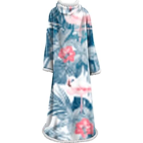 Sleeve Blanket 3D Printed Flamingo For Home Sofa Sherpa Fleece Sleeve Blanket Coral Microfiber Warm Throw Blanket