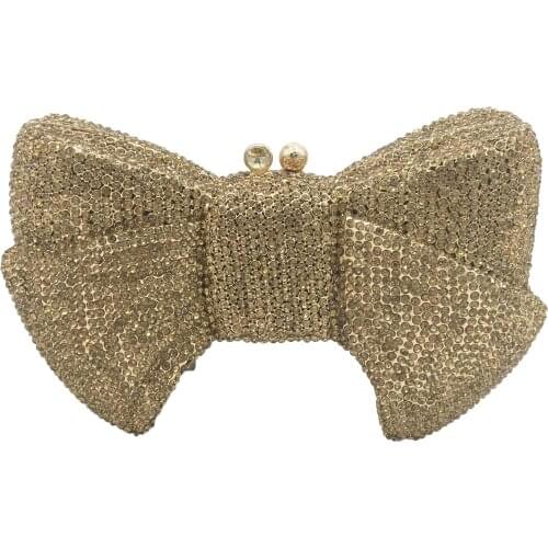 Wholesale lady luxury crystal diamond Clutch Evening Bag Wedding Party diamond Bow Purse