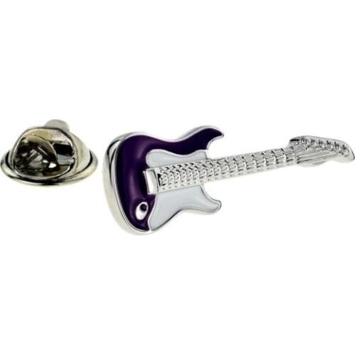 Lapel Pin Electric Guitar Purple and White 35mm
