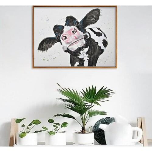 Black And White Cow Poster Home Decoration Painting Cute Animal Print Wall Art Canvas Pictures For Childrens Room Baby Room