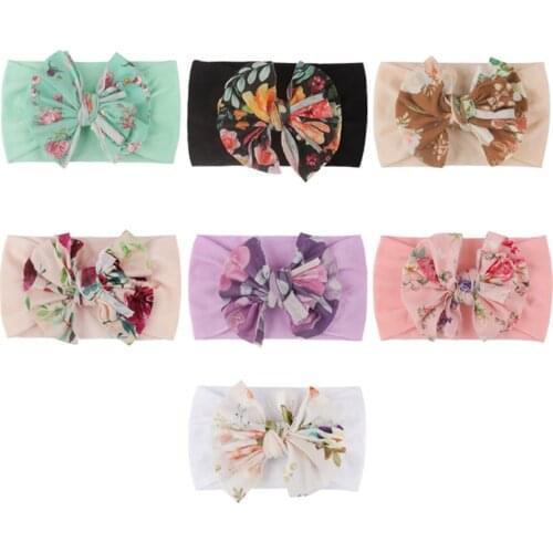Floral Print Headband Headwear Newborn Infant Baby Girls Flower Bow Headband Stretch Hairband Kids Hair kawaii accessories