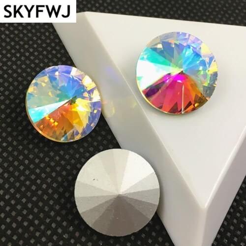 Clear AB Color 6,8,10,12,14,16,18mm RIVOLI CRYSTAL POINTED BACK Rhinestones Round Glass Stone for Dress Making