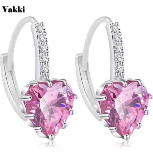 New Silver Color Earrings Pink Black Silver Austria Cubic Zircon Crystal Heart Shape Jewelry Fashion Earrings For Women Brinco