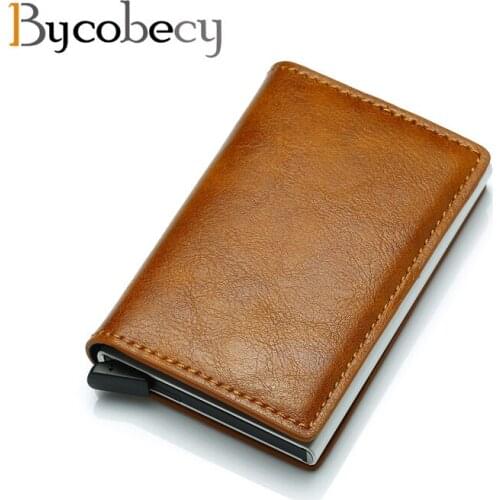 Bycobecy 2020 ID Thin Wallet Vintage RFID Blocking Credit Card Holders Antitheft PU Leather Card Wallets for Men and Women
