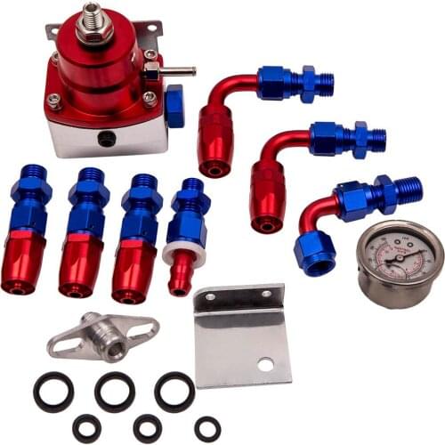 Universal Adjustable Fuel Pressure Regulator Blue + Red Kit -6AN Fitting Ends