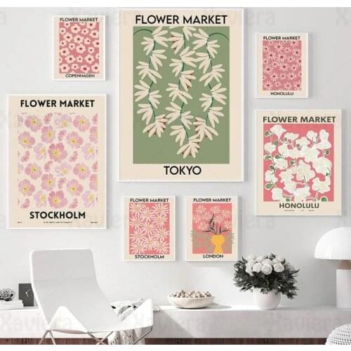 Vintage Abstract Flower Market City Name Minimalist Wall Art Canvas Painting Nordic Posters And Prints Home Decor Wall Picture