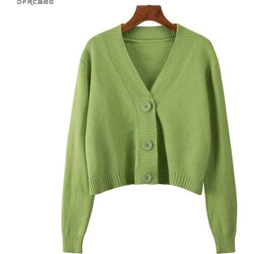 High Quality Elastic Cardigan Sweaters Women Crop Top Spring Autumn 2019 Casual Sexy V-Neck Knitted Sweater Femme