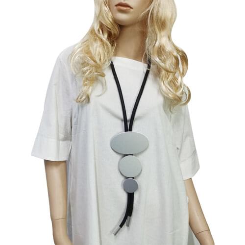 YD&YDBZ Handmade Aluminum Sheet Geometric Pendant Necklace Women Long Leather Rubber Rope Jewelry Necklace Women Clothing Match