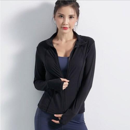 Womens Sports Jacket Long-Sleeved Stretch Tight-Fitting Slimming Yoga Clothes Quick-Drying Casual Running Training Zipper Tops