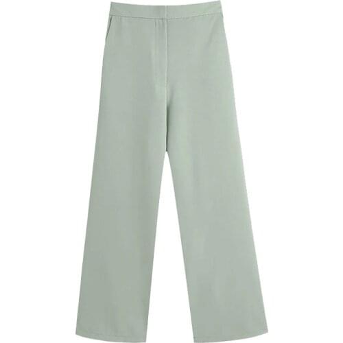 Baldauren 2021 Women Chic Fashion Side Pockets Straight Pants Vintage High Elastic Waist Zipper Fly Female Ankle Trousers Mujer