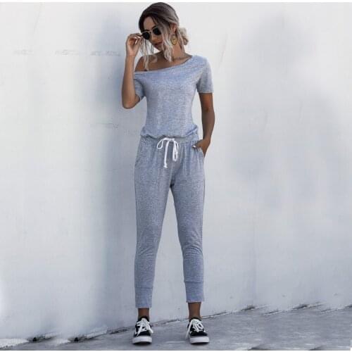 Women jumpsuits 2021 Summer off shoulder Elastic Waist Loose Standard Solid Lace Womens Jumpsuit female stree wear clothing