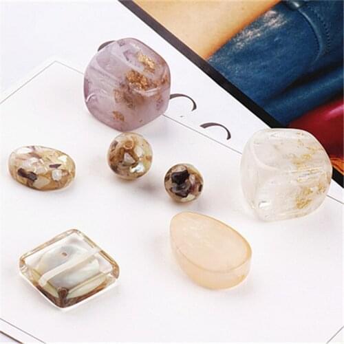 10pcs New Fashion Irregular Square Resin Inlaid Gold Foil Shell Beads Vintage Drop Earrings For Women Diy Jewelry Accessories