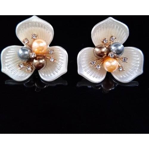 10pcs 35mm Fashion Imitation Shell Pearl Alloy Crystal Flowers Connectors Charm For Jewelry Making