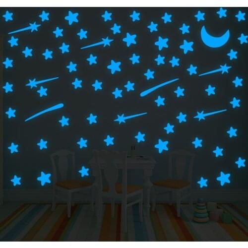 103 pcs Luminous Stars Meteor Moon Wall Sticker for Kids DIY Living Room Bedroom Decoration Decals Glow in the dark 3D Stickers