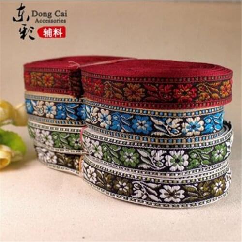 20yards*2cm Jacquard National Retro Lace Ribbon Red Blue and Embroidered Flowers Ribbon DIY Clothing Shoes Curtain Accessories