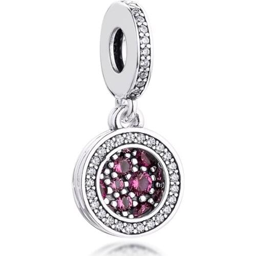 2021 New Valentine Fit Pandora Bracelets Charms Red Disc Double Dangle 925 Sterling Silver Original Beads for Women DIY Jewelry