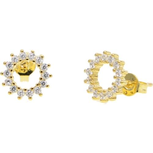 2020 Tiny Sun Flower Shape Stud Earring Paved Full Cz Round Hollow Charm Stud Earring For Lady Girl Birthday Wedding Ear Jewelry