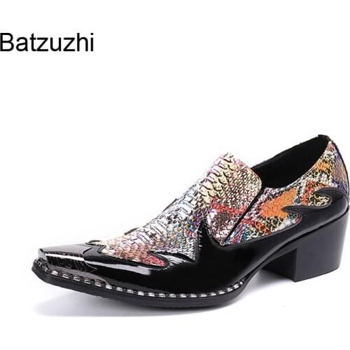 Batzuzhi Luxury Design Mens Leather Dress Shoes Pointed Metal Toe Leather Business Shoes for Men Party and Wedding, US6-12