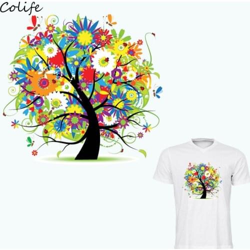 Flower Trees Patches New Design Print On T-Shirt Washable Clothes Decoration DIY Accessory Clothes Stickers 25x21cm