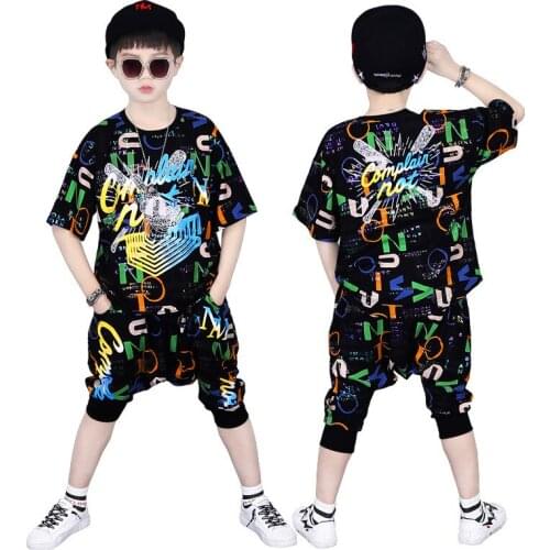 Children Clothes Sets 2021 Summer Boys Tracksuits T shirt+Shorts Outfits Kids Sport Suit Big Boys hip hop dancing Clothes
