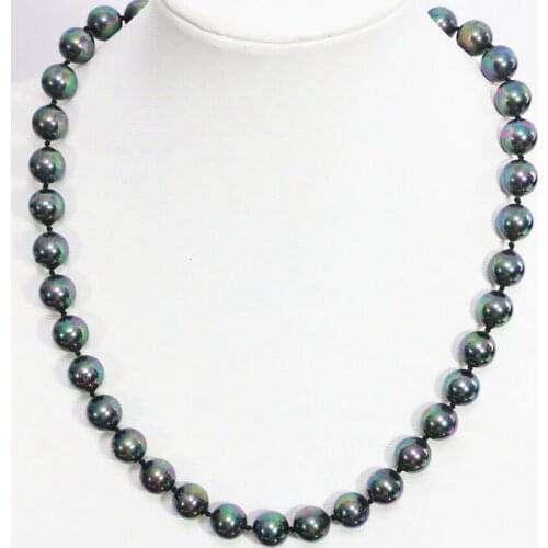 Hot sale fashion rainbow black shell faux pearl round 8,10mm beads elegant European luxury vintage necklace jewelry 18inch B1471