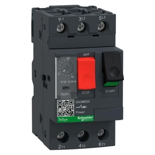 GV2ME02 GV2-ME02 Motor circuit breaker, TeSys GV2, 3P, 0.16-0.25 A, thermal magnetic, screw clamp terminals