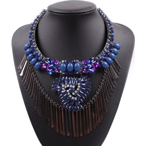 Crystal Chunky Statement Pendant Necklace Bijoux for Women 2021 Fashion New Royal Blue Color Necklace