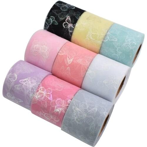 HSDRibbon 60MM Colorful printed Pattern organza Mesh Fabric Ribbon
