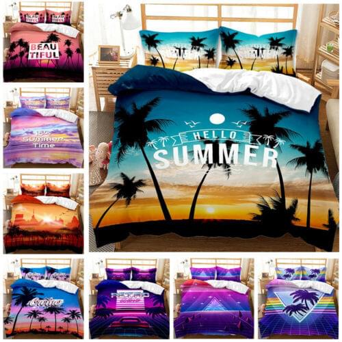 Hello Summer Coconut Beach Bedding Set 2/3Pcs Duvet Cover & Pillowcase(s) 3D Printed Quilt Cover Home Textile Gift