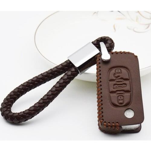 Leather Car Key Cover with Key Holder for Peugeot 208 207 308 107 RCZ 408 407 307 206 508 807 306 607 2008 3008 For Citroen