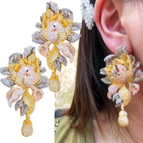 Missvikki 76mm Luxury Gorgeous Exquisite Big peony flower Earrings for Nobla Women Wedding Attend important occasions Jewelry