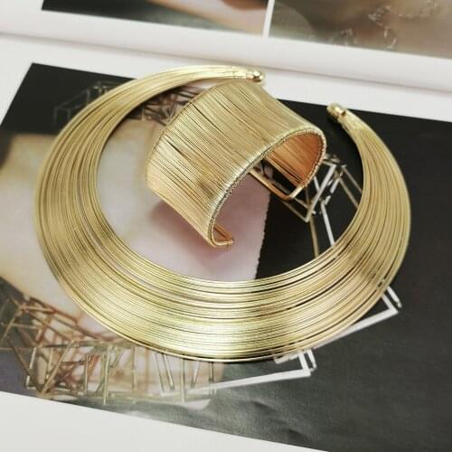MANILAI Multilayer Metal Wire Chokers Cuff Bracelet Bangles Necklaces Sets Indian Women Punk Statement Jewelry 2021 New