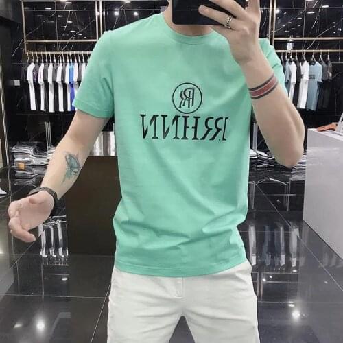 T-shirt Mens Printing Slim Letter Rhinestone 2021 Fashion Brand Cotton Personality Handsome Half Sleeve Shirt Male Top Clothes