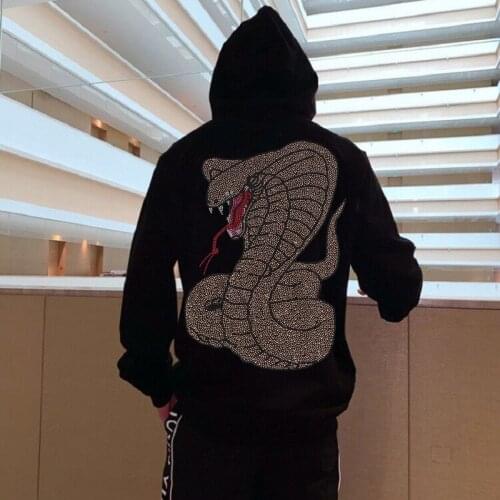 Korean New Big Snake Fashion Thick Diamond Men Hoodie 24 Hours Send Casual Sweatshirt Personality