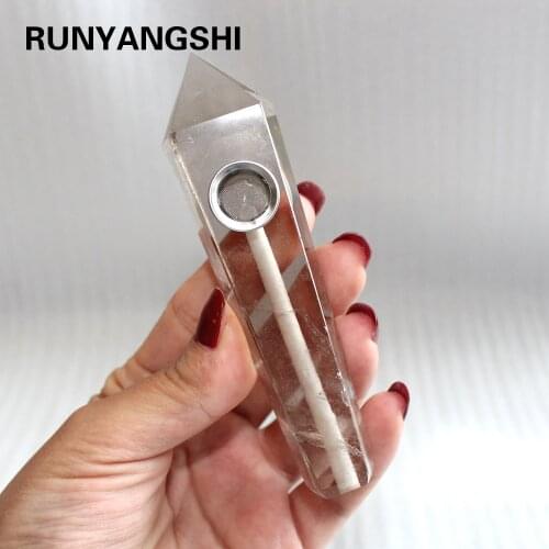 Natural smoky quartz crystal stone wand smoking pipe for tobacco