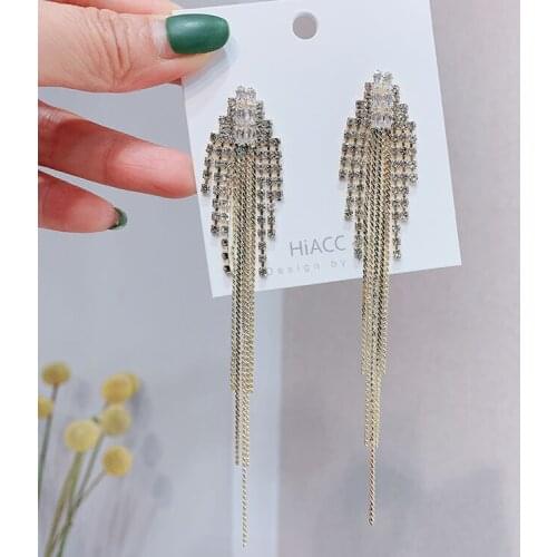 New Luxury Rhinestone Crystal Long Tassel Earrings for Women Bridal Drop Dangling Earrings Brincos Wedding Jewelry